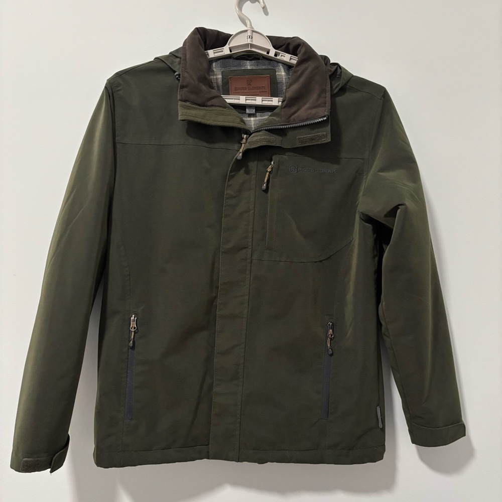 Rugged Elements Trek Hooded Jacket Mens Size Medium‎ Duffle Olive Green Outdoor